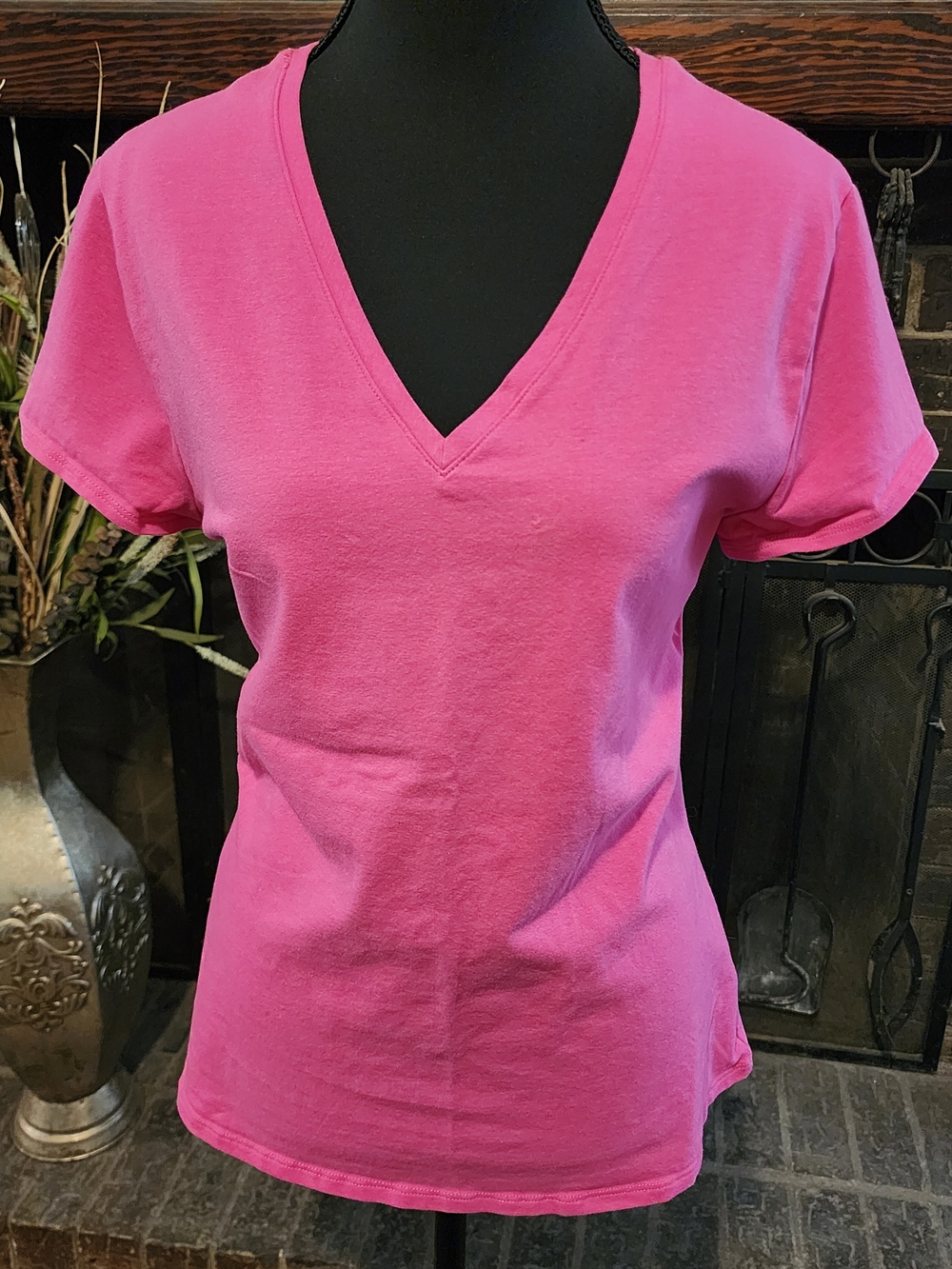 Classic V-Neck Women's Top in Bright Pink